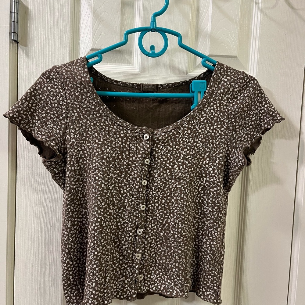 Brandy Melville Brown Floral Button-Up Women's Top